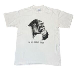 Vtg 90s Human-i-Tees "To Be Or Not To Be" Primate Graphic Tee Single Stitch Lg